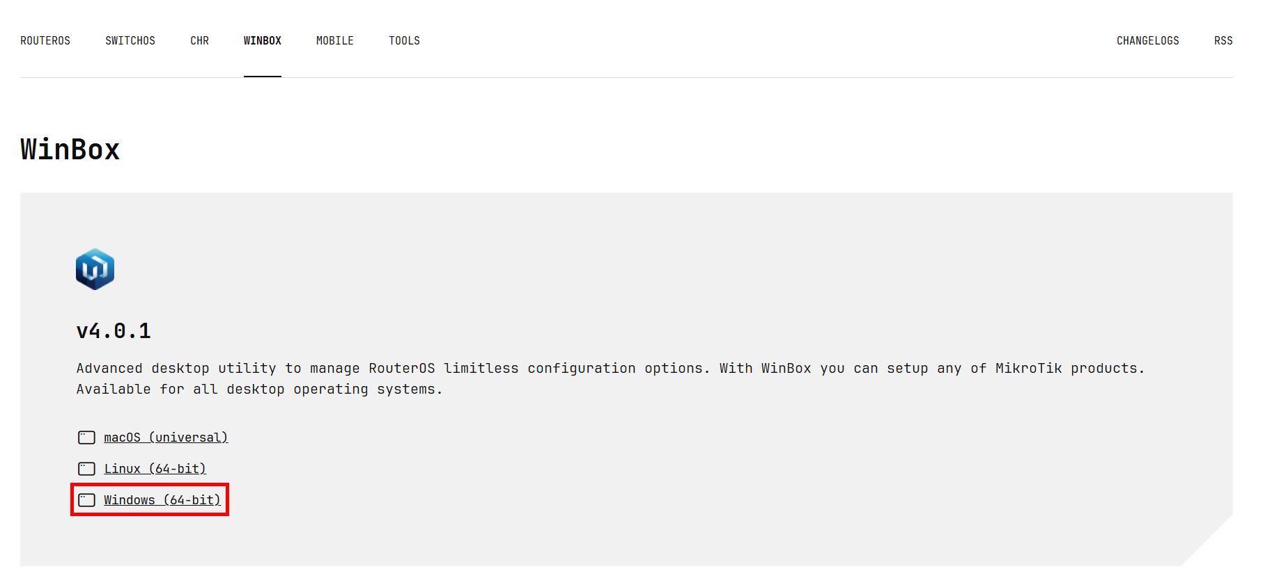 Winbox 4 download page