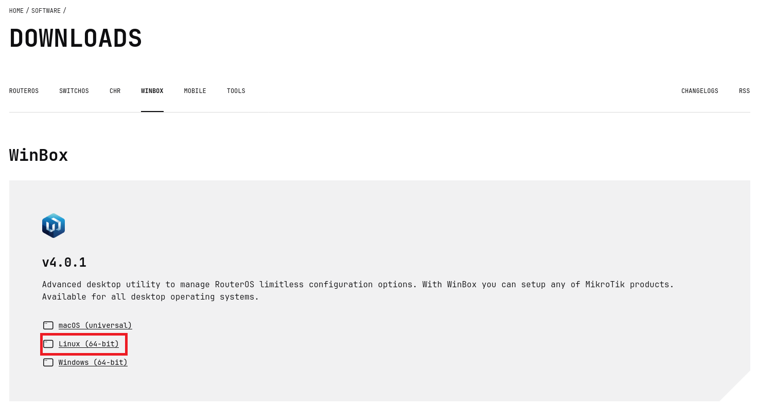 Winbox 4 download page