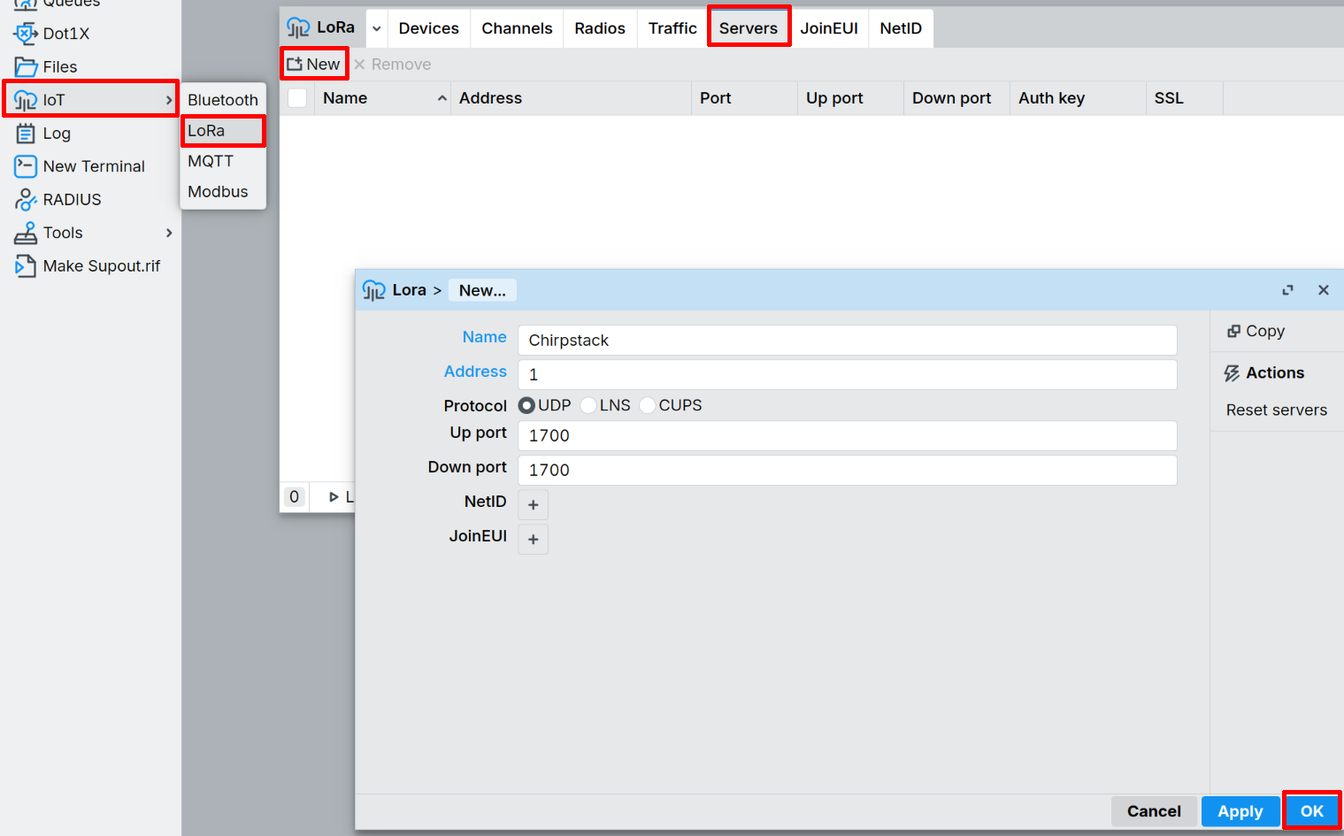 EMBER přidání serveru Chirpstack