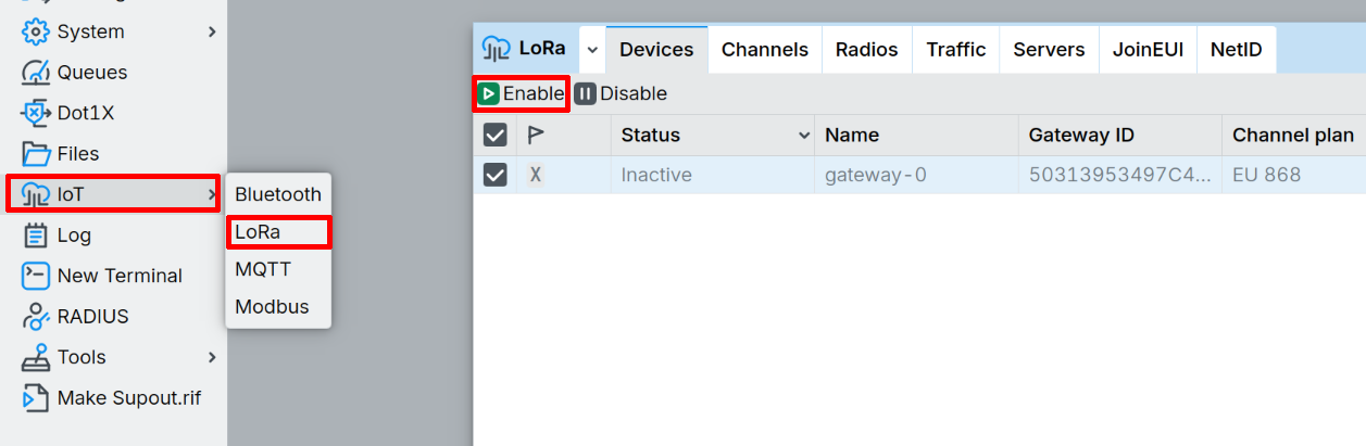 EMBER zapnutí LoRaWAN karty