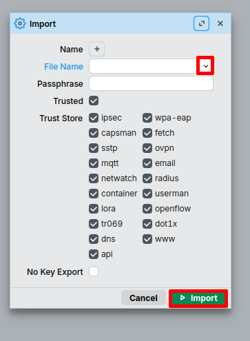 Import certifikátu TTS v zařízení EMBER