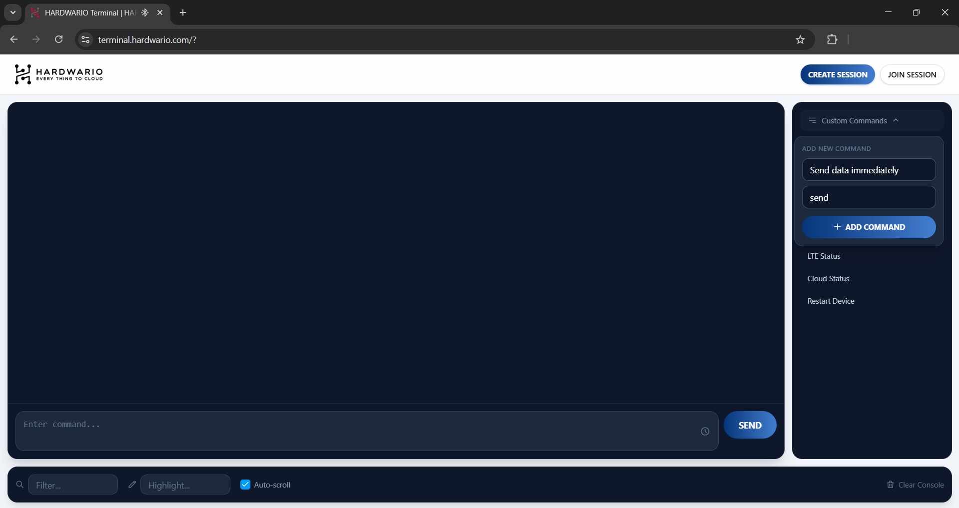 Editor vlastních rychlých příkazů v HARDWARIO Terminal