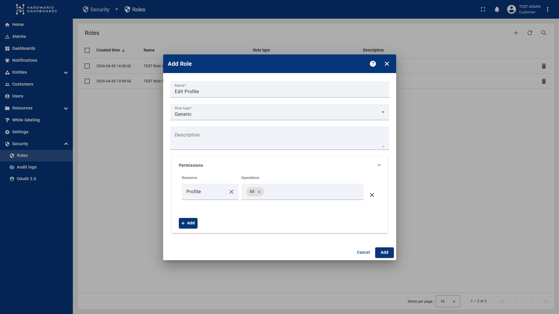 Role Generic Edit Profile s operací All nad zdrojem Profile, aby si uživatelé mohli spravovat vlastní účet