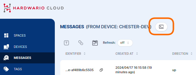 Ikona shellu, která otevírá downlink konzoli shellu
