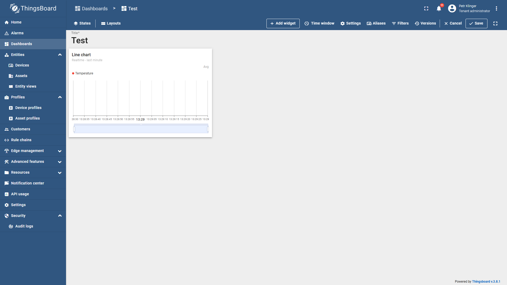 Widget na dashboardu