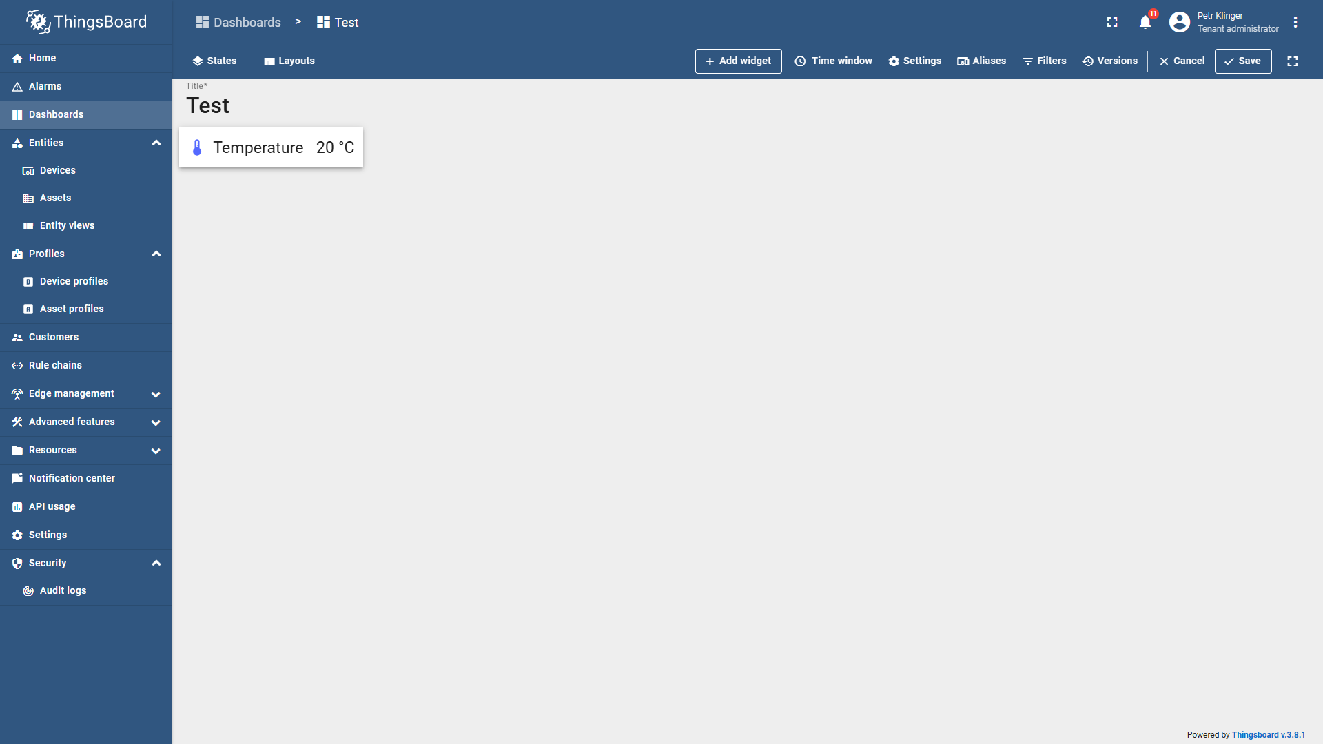 Widget na dashboardu