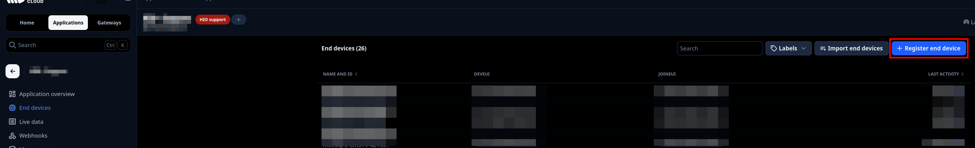 Tlačítko registrace koncového zařízení v TTS