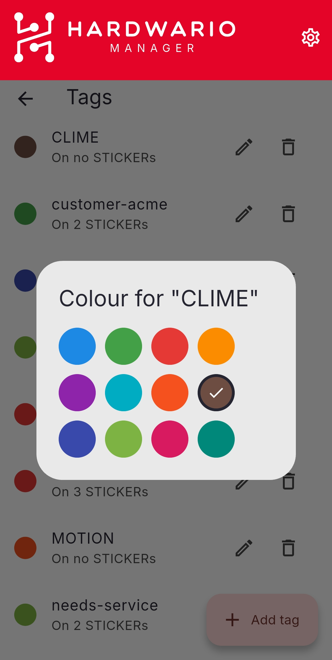 Recolouring a tag in the tag registry